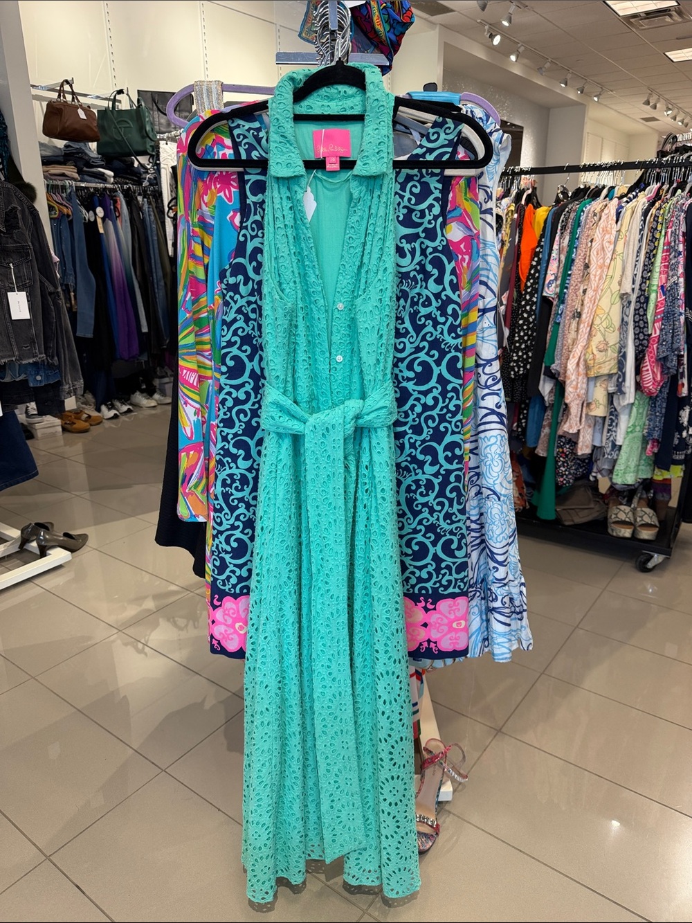Lilly Pulitzer Teal Eyelet Maxi Dress - Picture 1 of 4
